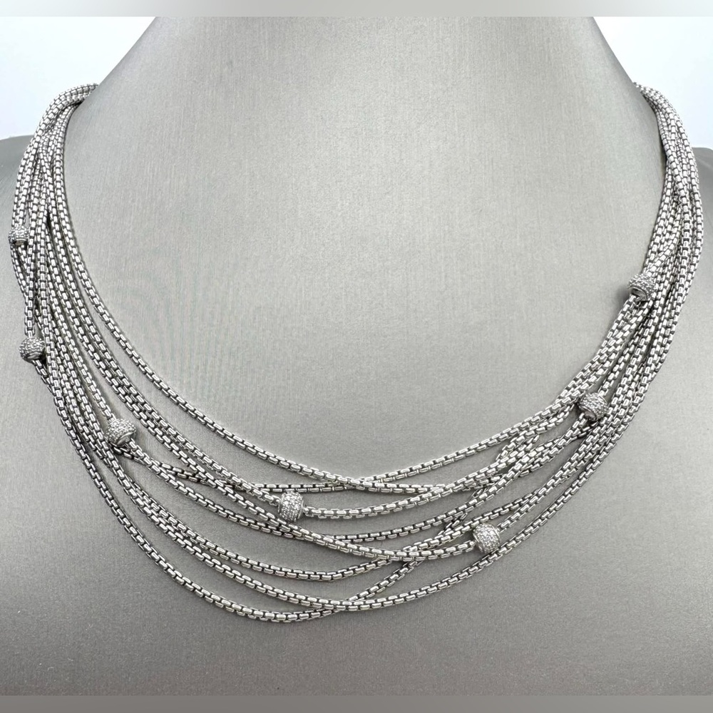 David Yurman Eight Row Pave Diamond Bead Box Chain Necklace